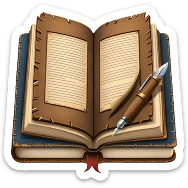 open history book with a quill pen sticker