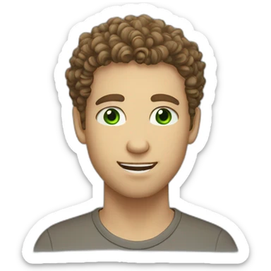 white man face green eyes brown curls fade haircut sticker