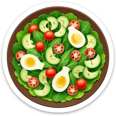 Salad community avatar in clean style illustration. Classic salads like Olivier, Greek or Tashkent, vibrant greens and colorful ingredients, simple shapes, flat design, high contrast, fresh and inviting. sticker