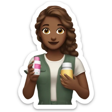 brown-haired girl holding cosmetic products in her hands sticker