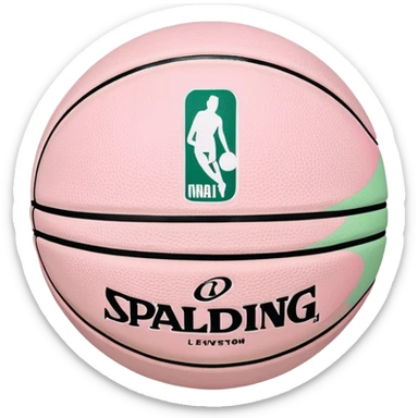 White NBA Spalding basketball with minimal pastel pink and green swirl accents sticker