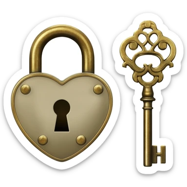 vintage beige heart-shaped lock and key sticker