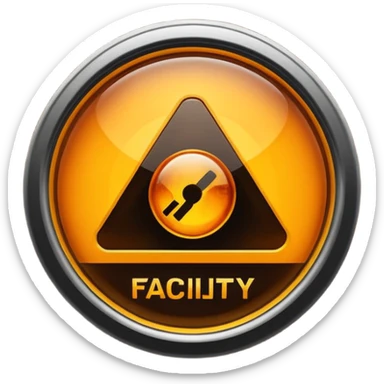Minimal logo emoji with a glowing amber industrial emblem above bold text reading “THE FACILITY”, dark background, clean typography, sci-fi bunker aesthetic, high contrast, sticker