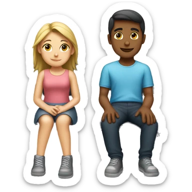 A boy and a girl sitting on a bench  sticker