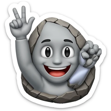 a rock with a happy face that is holding up a rock and roll hand 🤘 sticker