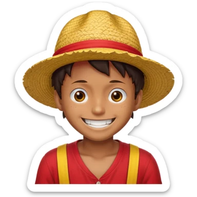 Luffy with a big smile and red shirt with yellow and red straw hat sticker