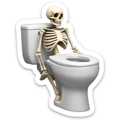 A skeleton sitting on the toilet and waiting for friend to pick up the phone  sticker