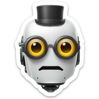 Robot with a mustache and a .elon hat sticker