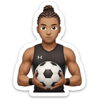 Make a black strong person with cornrows with huge biceps holding a the soccer ball in between his hand almost like hes trying to break it sticker