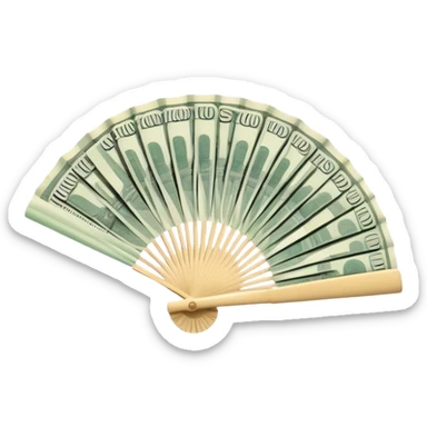 A hand-held money fan used for cooling off, crafted entirely from banknotes sticker