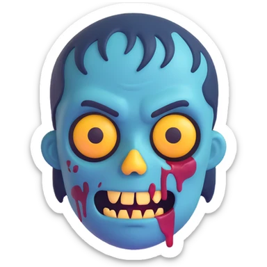 zombie emoji, blueish skin, cartoon style sticker