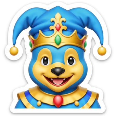crazy colorful puppy penguin jolly joker, medieval, vintage, court jester, mac os icon, blue color sticker