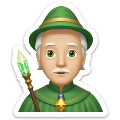 The Wizard from The Wizard of Oz with light skin, brown eyes, white hair, green outfit sticker