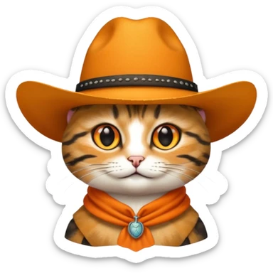 tabby cat with a wide-brimmed cowboy hat sticker