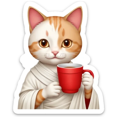 cat wearing a toga, holding a drink, classic college party look sticker