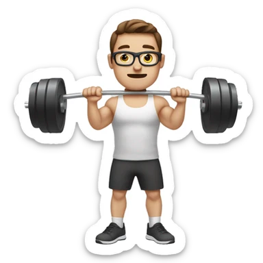white nerd guy with brown hair doing weight training sticker