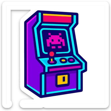 retro 80s style arcade game icon with neon colors sticker