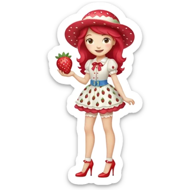 pretty and cute realistic modern day strawberry shortcake full body with high heels emoji sticker