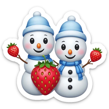 snowmen holding strawberry sticker