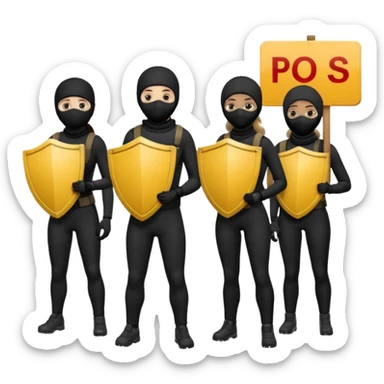 Ski mask people wearing black with shields and signs sticker