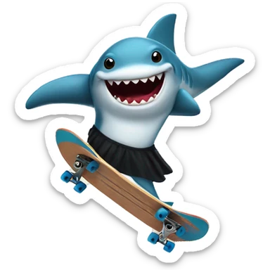 Skateboarding shark wearing a tutu holding a fish sticker