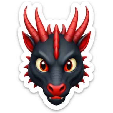 Un dragon noir aux yeux rouges et noir, puis des grandes cornes d'obsidiennes, style anime sticker