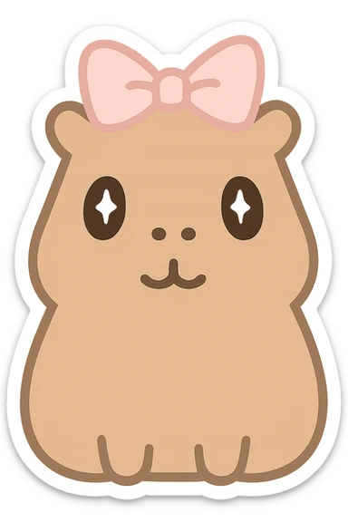 capibara with coquette bow, pastel pink bow, tender expression, transparent background sticker