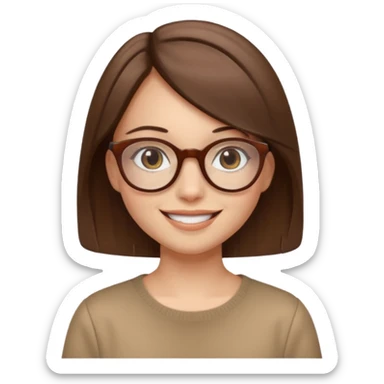 A girl with straight brown hairs and beige roundish glasses sticker