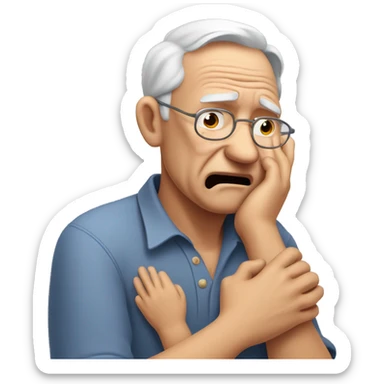 grandpa crying while holding his hand to his chest while the family starts to worry sticker