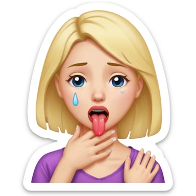 a girl holding her neck sticking her tongue out with tears sticker