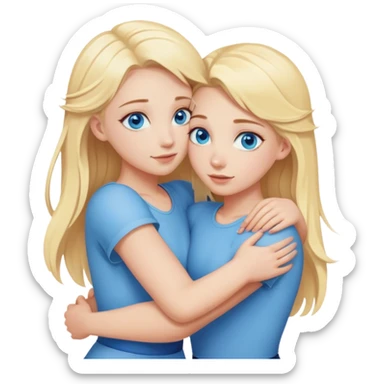 Two blonde girls with blue eyes hug each other sticker