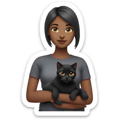girl with Black British shorthair cat  sticker