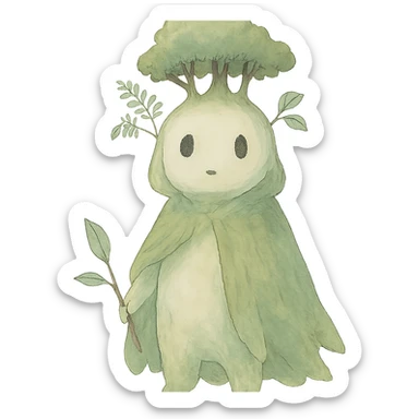 forest spirit character in ghibli style with soft colors and whimsical atmosphere sticker