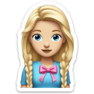 blondie girl with long hair, blue eyes and a pink bow on the head sticker