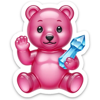 Pink Gummybear with crystal type structure for skin holding a crystal sticker