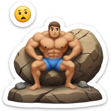 Sisyphus near the top of a hill with a boulder, emoji style sticker