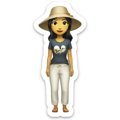 Vietnamese woman wearing a savannah ghost pirates shirt and pants standing sticker