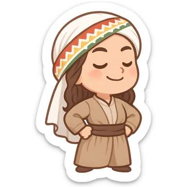 Kurdish man or woman in jamadani, cartoon style, feeling proud, standing tall with hands on hips, confident expression, no text sticker