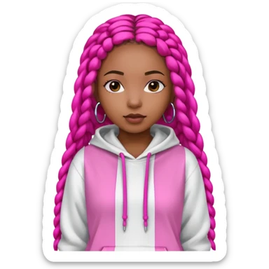 black girl with beats  white hoodie with hot pink shirt with box braids sticker