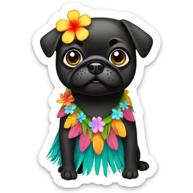 Black pug in a Hawaiian hula girl dress sticker