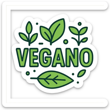 the word VEGANO in a bold modern style with green leaves and plant elements, suitable for a vegan brand logo sticker