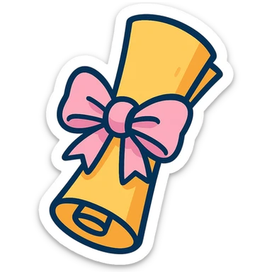 parchment tied with a pastel pink bow sticker