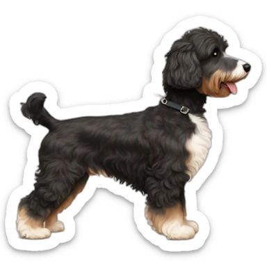 side profile of aussiedoodle on a leash going for a walk sticker