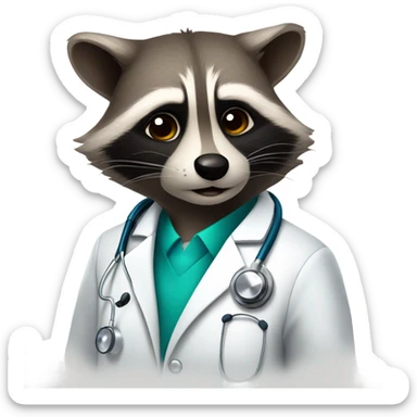 a racoon who is a doctor. just a bust, not the whole body sticker