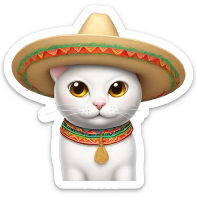 White cat with Mexican sombrero sticker