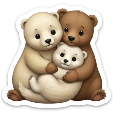 small white seal hugging a big brown bear sticker
