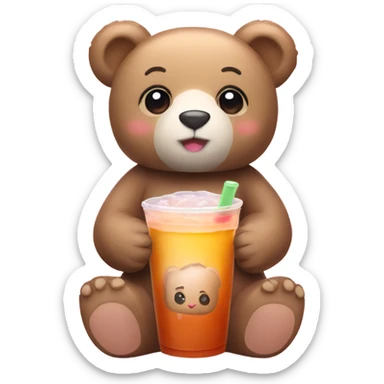 Cute teddy bear drinks boba tea sticker