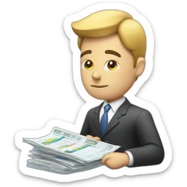 pensive business man checking balance sheets sticker