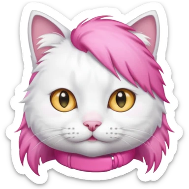 White cat with pink hair tie on the head  sticker