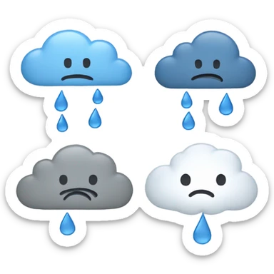 "Minimalist depression-themed emoji set with a sad face, rain cloud, broken heart, teardrop, and neutral face with thought bubble in muted gray and blue tones on white." sticker